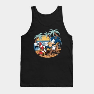 A sonic the hedgehog relaxing in a chair at the beach Tank Top